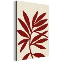 MuchoWow Aluminium schilderij 60x80 cm - Wanddecoratie metaal - Tak - Bladeren - Rood - Metalen muurdecoratie woonkamer - Decoratie industrieel - Foto op dibond - Industriële accessoires slaapkamer