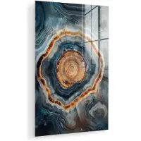 MuchoWow Glasschilderij 120x180 cm - Schilderij acrylglas - Cirkel - Ringen - Steen - Tinten - Foto op glas - Muurdecoratie woonkamer - Wanddecoratie slaapkamer - Schilderijen