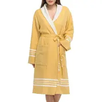 Lalay Gevoerde Hamam Badjas Krem Sultan Mustard Yellow - XS - Hotelkwaliteit - Sjaalkraag - Luxe badjas - Badstof - Sauna Badjas - Ochtendjas - Badmantel