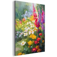 MuchoWow Aluminium schilderij 90x120 cm - Wanddecoratie metaal - Zomertuin - Sfeervol - Bloemen - Metalen muurdecoratie woonkamer - Decoratie industrieel - Foto op dibond - Industriële accessoires slaapkamer