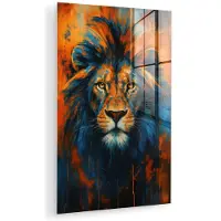 MuchoWow Glasschilderij 120x180 cm - Schilderij acrylglas - Schilderij - Leeuwenkop - Oranje - Foto op glas - Muurdecoratie woonkamer - Wanddecoratie slaapkamer - Schilderijen