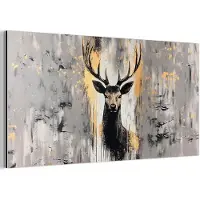 MuchoWow Aluminium schilderij 40x20 cm - Wanddecoratie metaal - Abstract - Hert - Gewei - Goud - Metalen muurdecoratie woonkamer - Decoratie industrieel - Foto op dibond - Industriële accessoires slaapkamer