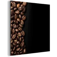 MuchoWow Aluminium schilderij 20x20 cm - Wanddecoratie metaal - Koffiebonen - Zwart - Eenvoudig - Metalen muurdecoratie woonkamer - Decoratie industrieel - Foto op dibond - Industriële accessoires slaapkamer
