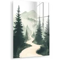 MuchoWow Glasschilderij 30x40 cm - Schilderij acrylglas - Pad - Bomen - Bos - Illustratie - Foto op glas - Muurdecoratie woonkamer - Wanddecoratie slaapkamer - Schilderijen