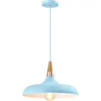 QUVIO Hanglamp Scandinavisch - Simplistisch laag design - Houten kop - D 30 cm - Blauw