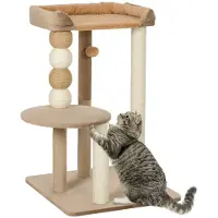 PawHut Kraboom 86 cm, kattenboom met speelbal, geschikt voor katten tot 7 kg, kleur: koffie
