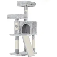 Feandrea Kraboom, klein, kattenboom met krabplank, 115 cm, lichtgrijs, pluche