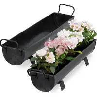 Relaxdays plantenbak - set van 2 - balkon - binnen - ijzer - bloempot - grijs
