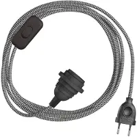 Creative Cables Snakebis Zig-zag E27 Lampenkap-bedrading Set Met Lamphouder. Zigzag Stoffen Kabel En 2-polige Stekker 3 M