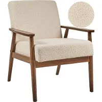 Beliani ESRUM - Fauteuil - Beige - Bouclé/Donker hout