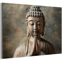 MuchoWow Aluminium schilderij 180x120 cm - Wanddecoratie metaal - Boedha - Beeld - Bruin - Rust - Metalen muurdecoratie woonkamer - Decoratie industrieel - Foto op dibond - Industriële accessoires slaapkamer
