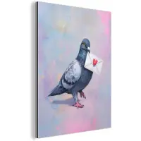 MuchoWow Aluminium schilderij 120x160 cm - Wanddecoratie metaal - Duif - Envelop - Paars - Metalen muurdecoratie woonkamer - Decoratie industrieel - Foto op dibond - Industriële accessoires slaapkamer