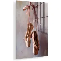 MuchoWow Glasschilderij 120x180 cm - Schilderij acrylglas - Balletschoenen - Satijn - Aardetinten - Foto op glas - Muurdecoratie woonkamer - Wanddecoratie slaapkamer - Schilderijen