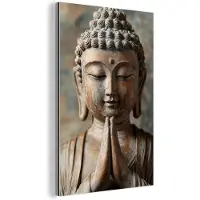 MuchoWow Aluminium schilderij 20x30 cm - Wanddecoratie metaal - Boedha - Beeld - Bruin - Rust - Metalen muurdecoratie woonkamer - Decoratie industrieel - Foto op dibond - Industriële accessoires slaapkamer