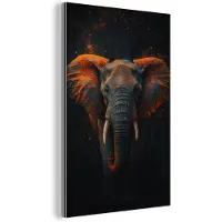 MuchoWow Aluminium schilderij 80x120 cm - Wanddecoratie metaal - Olifant - Oranje - Oren - Metalen muurdecoratie woonkamer - Decoratie industrieel - Foto op dibond - Industriële accessoires slaapkamer