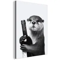 MuchoWow Aluminium schilderij 60x80 cm - Wanddecoratie metaal - Wijnfles - Otter - Zwart - Metalen muurdecoratie woonkamer - Decoratie industrieel - Foto op dibond - Industriële accessoires slaapkamer