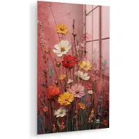 MuchoWow Glasschilderij 120x180 cm - Schilderij acrylglas - Bloemenboeket - Diepte - Tastbare textuur - Foto op glas - Muurdecoratie woonkamer - Wanddecoratie slaapkamer - Schilderijen