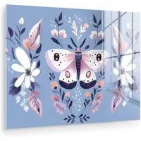 MuchoWow Glasschilderij 160x120 cm - Schilderij acrylglas - Vlinder - Vleugels - Stippen - Bloemen - Foto op glas - Muurdecoratie woonkamer - Wanddecoratie slaapkamer - Schilderijen
