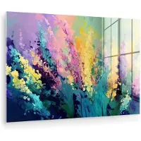 MuchoWow Glasschilderij 180x120 cm - Schilderij acrylglas - Dromerige - Langgerekte bloemen - Foto op glas - Muurdecoratie woonkamer - Wanddecoratie slaapkamer - Schilderijen