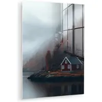MuchoWow Glasschilderij 120x160 cm - Schilderij acrylglas - Huis - Rood - Bergen - Water - Foto op glas - Muurdecoratie woonkamer - Wanddecoratie slaapkamer - Schilderijen