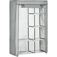 Merax Opvouwbare Stoffenkast Grijs 103x43x162 cm Met Hanggedeelte En 6 Planken – Textiel Kledingkast Voor Slaapkamer Zolder Of Wasruimte