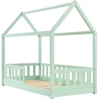 Juskys – Marli Kinderbed & Huisbed – 80 x 160 cm – Voorzien Van Uitvalbeveiliging En Lattenbodem – Voor Jongens En Meisjes – Mint Grenenhout