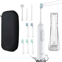 HAIDU 3 in 1 Elektrische Tandenborstel met Waterflosser – 4 Verschillende Opzetstukken – 5 Opzetborstels – 180ml Waterreservoir – Tongreiniger – Reisetui – Wit – Premium Plus Bundel