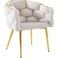 Merax Velvet Eetkamerstoel – Beige – Luxe Design Stoel – Gouden Metalen Poten – Comfortabele Zitting – Moderne Stijl