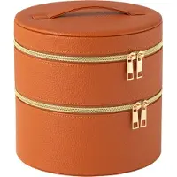 J-Line Cosmetic box round+mirror artificial leather cognac