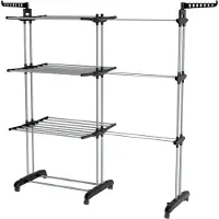 Vonia Droogtoren - Droogrek - Wasrek - Wastoren Dubbel - 3 Lagen - Inklapbaar - 150 x 50 x 171 cm - Grijs
