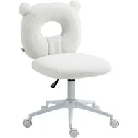 Merax Kinderbureaustoel Wit Verstelbare Draaistoel Zonder Armleuningen Teddy Stof Berenrugleuning Ergonomisch en Compact