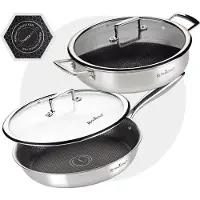 Rosmarino HexaPRO Pannenset 4delig - Koekenpan 28cm - Braadpan 28cm - Pannen - met glazen deksel