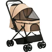PawHut Hundebuggy Hundewagen Buggy für kleine Hunde und Katzen Haustierwagen Pet Stroller Katzenbuggy Oxford Braun 76,5 x 52 x 95 cm