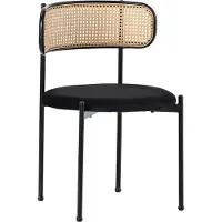 Merax 6-delige Set Fluwelen Eetkamerstoelen met Rattan Rugleuning - Moderne Metalen Poten - Zwart