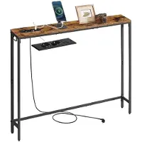 Songmics Consoletafel – Smal model – Met oplaadstation en haken – Zwart