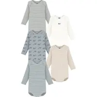 Petit Bateau Rompertje/body beige / marine / lichtblauw / wit