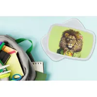 MuchoWow Broodtrommel Wit - Lunchbox - Brooddoos - Leeuw - Man - Dier - Bril - Bloemen - 18x12x6 cm - Volwassenen