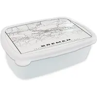 MuchoWow Broodtrommel Wit - Lunchbox - Brooddoos - Bremen - Stadskaart - Plattegrond - Kaart - 18x12x6 cm - Volwassenen
