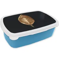 MuchoWow Broodtrommel Blauw - Lunchbox - Brooddoos - Bladeren - Chic - Goud - Planten - Zwart - 18x12x6 cm - Kinderen - Jongen