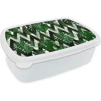 MuchoWow Broodtrommel Wit - Lunchbox - Brooddoos - Monstera - Zwart Wit - Patronen - 18x12x6 cm - Volwassenen