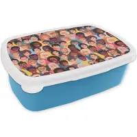 MuchoWow Broodtrommel Blauw - Lunchbox - Brooddoos - Diversiteit - Patronen - Gezicht - 18x12x6 cm - Kinderen - Jongen