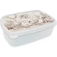 MuchoWow Broodtrommel Wit - Lunchbox - Brooddoos - Kinderen - Alpaca - Luchtballon - Jongetje - Meisjes - 18x12x6 cm - Volwassenen