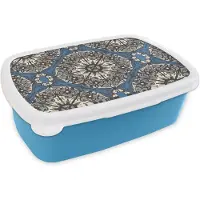 MuchoWow Broodtrommel Blauw - Lunchbox - Brooddoos - Mandala - Patronen - Vintage - 18x12x6 cm - Kinderen - Jongen
