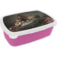 MuchoWow Broodtrommel Roze - Lunchbox - Brooddoos - Rustiek - Vis - Stilleven - Groente - Kruiden - 18x12x6 cm - Kinderen - Meisje