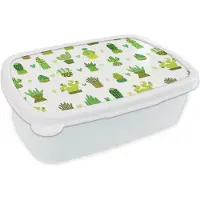 MuchoWow Broodtrommel Wit - Lunchbox - Brooddoos - Vetplanten - Patronen - Cactus - 18x12x6 cm - Volwassenen