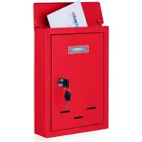Relaxdays wandbrievenbus - met naambordje - metaal - 2 sleutels - 30,5 x 21 x 7 cm - rood