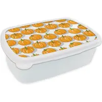MuchoWow Broodtrommel Wit - Lunchbox - Brooddoos - Herfst - Pompoen - Patronen - 18x12x6 cm - Volwassenen