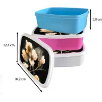 MuchoWow Broodtrommel Blauw - Lunchbox - Brooddoos - Bloemen - Zwart - Planten - Vintage - 18x12x6 cm - Kinderen - Jongen