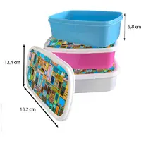 MuchoWow Broodtrommel Wit - Lunchbox - Brooddoos - Deuren - Blauw - Abstract - Architectuur - Neon - 18x12x6 cm - Volwassenen