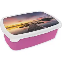 MuchoWow Broodtrommel Roze - Lunchbox - Brooddoos - Steiger - Zonsondergang - Water - Zee - Reflectie - 18x12x6 cm - Kinderen - Meisje